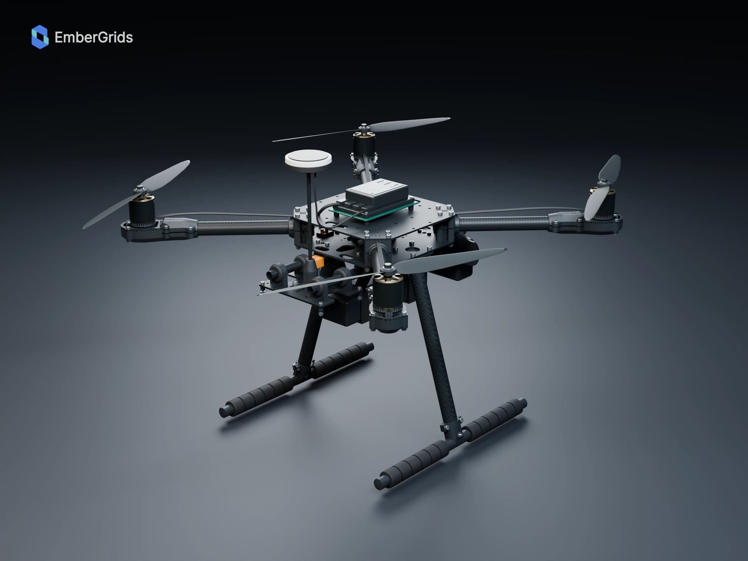 Finished material render: rear three-quarter view of the airframe and landing gear